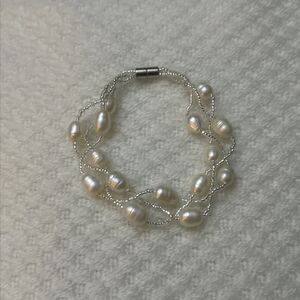 7mm 7" Freshwater Pearl Bracelet Beaded All White Tone Magnetic Close Jewelry